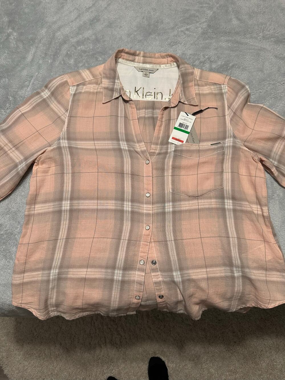 Calvin Klein Jeans NWT Plaid Button Down Shirt Blush - Large
